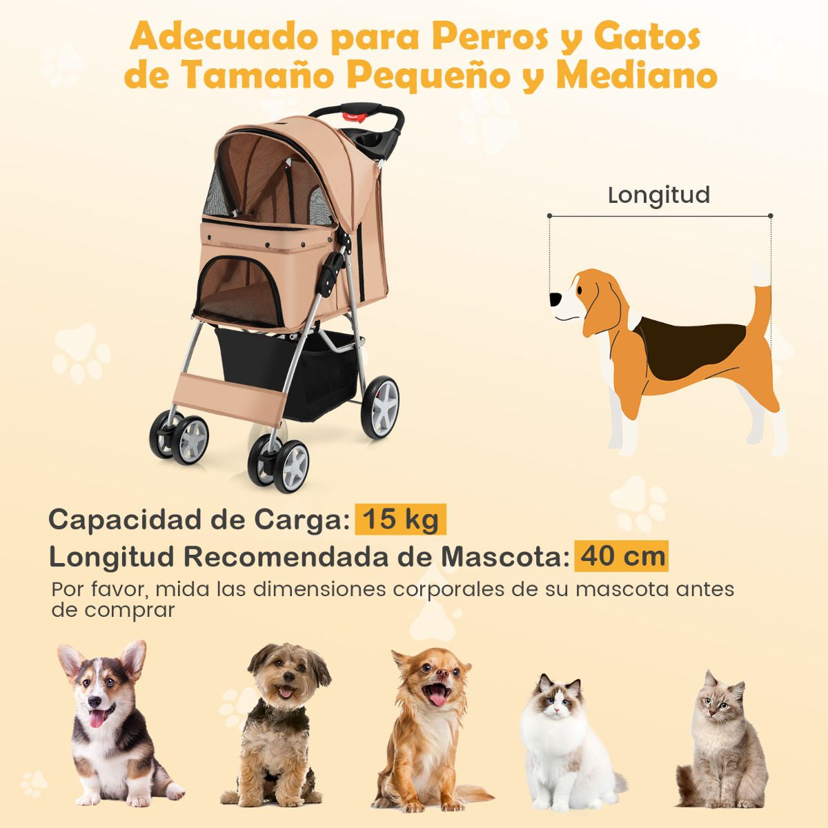 Cochecito Plegable para Mascotas de 4 Ruedas, Transportín Portátil para Gatos y Perros con Cesta y Ventana, Dimensiones 87 x 46 x 102 cm