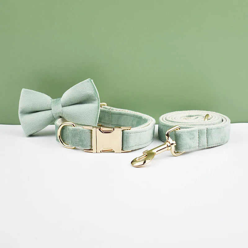 Velvet Adjustable Dog Collar Leash, Gold Dog Collar and Leash Set, Dog Collar Leash and Harness Set Strong Large Dog