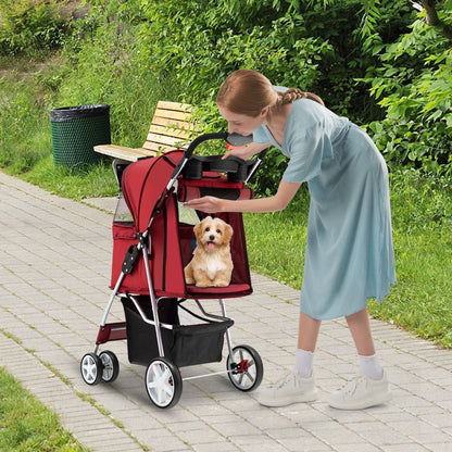 Cochecito Plegable para Mascotas de 4 Ruedas, Transportín Portátil para Gatos y Perros con Cesta y Ventana, Dimensiones 87 x 46 x 102 cm