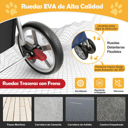 Cochecito Plegable para Mascotas de 4 Ruedas, Transportín Portátil para Gatos y Perros con Cesta y Ventana, Dimensiones 87 x 46 x 102 cm