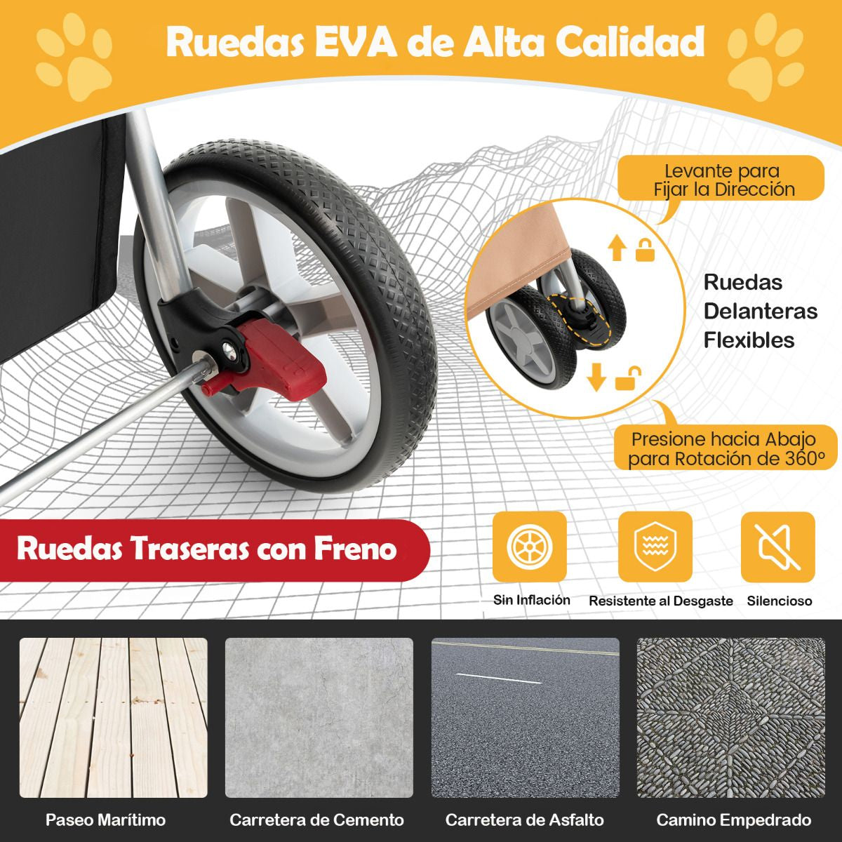 Cochecito Plegable para Mascotas de 4 Ruedas, Transportín Portátil para Gatos y Perros con Cesta y Ventana, Dimensiones 87 x 46 x 102 cm
