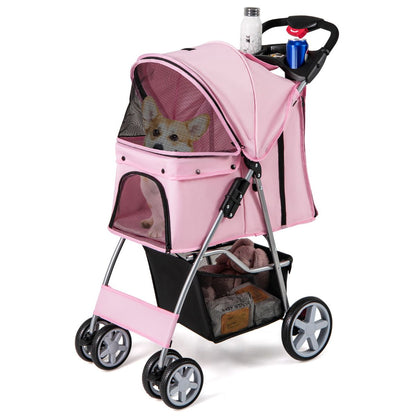 Cochecito Plegable para Mascotas de 4 Ruedas, Transportín Portátil para Gatos y Perros con Cesta y Ventana, Dimensiones 87 x 46 x 102 cm