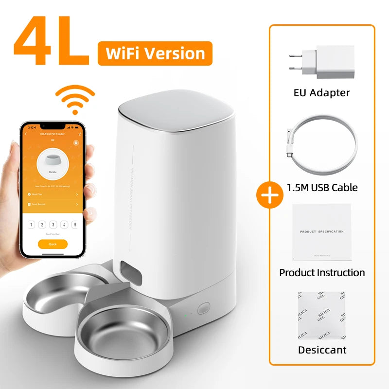 Smart Automatic Cat Feeder with Remote Control and Wi-Fi Connectivity for Cats and Dogs