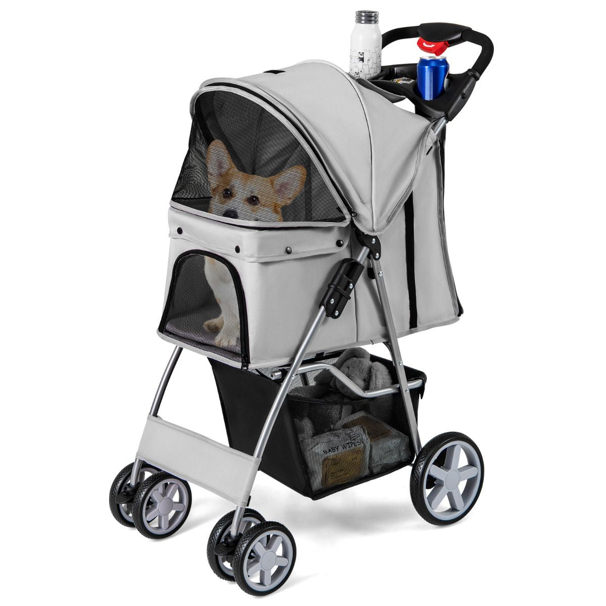 Cochecito Plegable para Mascotas de 4 Ruedas, Transportín Portátil para Gatos y Perros con Cesta y Ventana, Dimensiones 87 x 46 x 102 cm