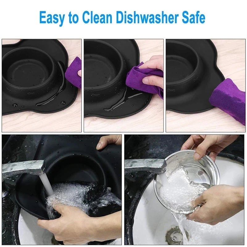 Antislip Double Dog Bowl with Silicone Mat Durable Stainless Steel Water Food Feeder Pet Feeding Drinking Bowls for Dogs Cats