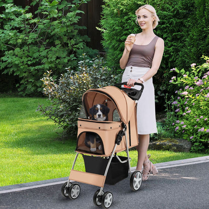Cochecito Plegable para Mascotas de 4 Ruedas, Transportín Portátil para Gatos y Perros con Cesta y Ventana, Dimensiones 87 x 46 x 102 cm