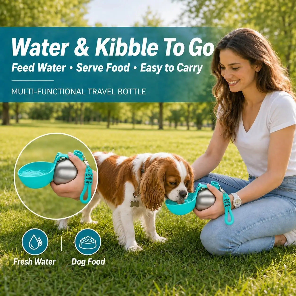 Dog Water Bottle 285Ml Stainless Steel Portable Dog Drinker Leak Proof Feeder Dog Bottle 2 in 1 Silicon Bowl Travel Pet Supplies