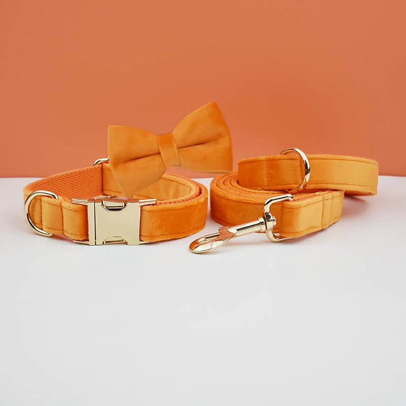 Velvet Adjustable Dog Collar Leash, Gold Dog Collar and Leash Set, Dog Collar Leash and Harness Set Strong Large Dog