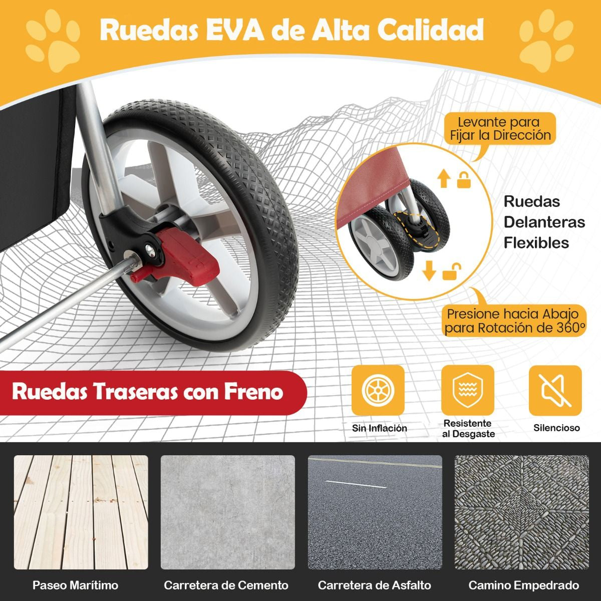 Cochecito Plegable para Mascotas de 4 Ruedas, Transportín Portátil para Gatos y Perros con Cesta y Ventana, Dimensiones 87 x 46 x 102 cm