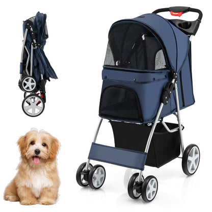 Cochecito Plegable para Mascotas de 4 Ruedas, Transportín Portátil para Gatos y Perros con Cesta y Ventana, Dimensiones 87 x 46 x 102 cm
