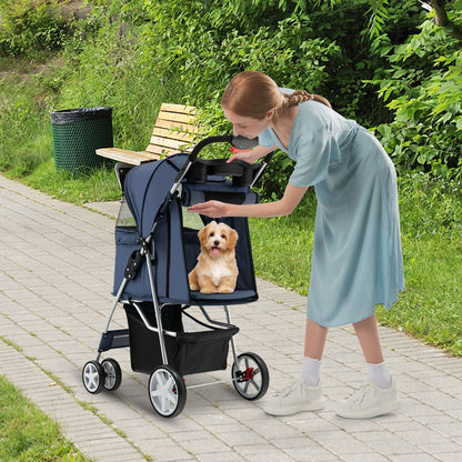 Cochecito Plegable para Mascotas de 4 Ruedas, Transportín Portátil para Gatos y Perros con Cesta y Ventana, Dimensiones 87 x 46 x 102 cm