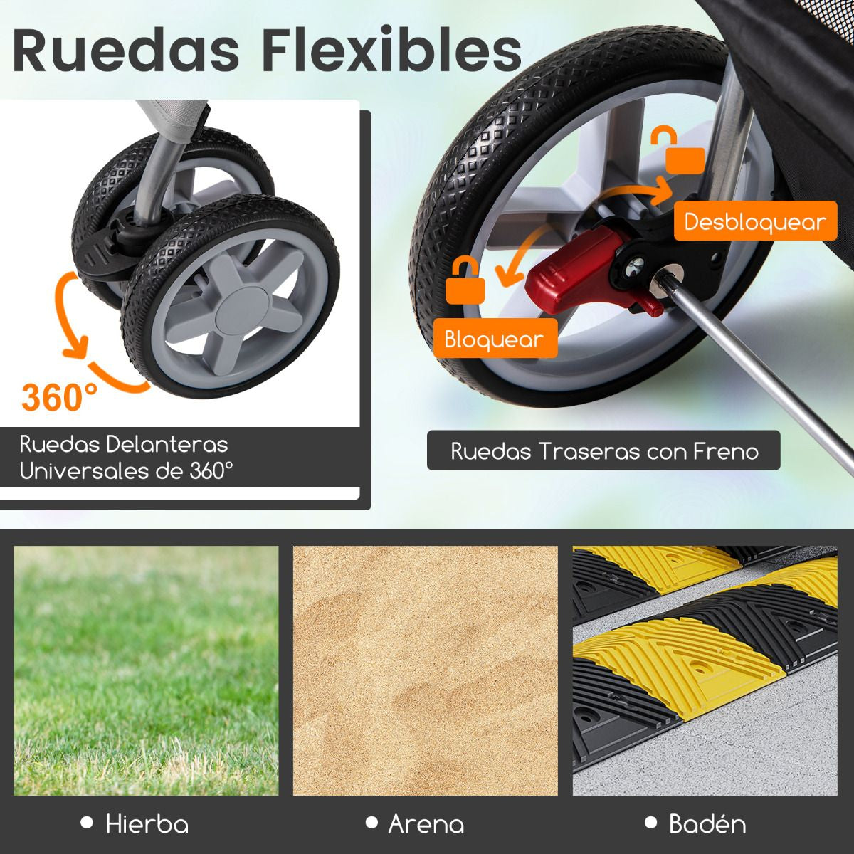Cochecito Plegable para Mascotas de 4 Ruedas, Transportín Portátil para Gatos y Perros con Cesta y Ventana, Dimensiones 87 x 46 x 102 cm
