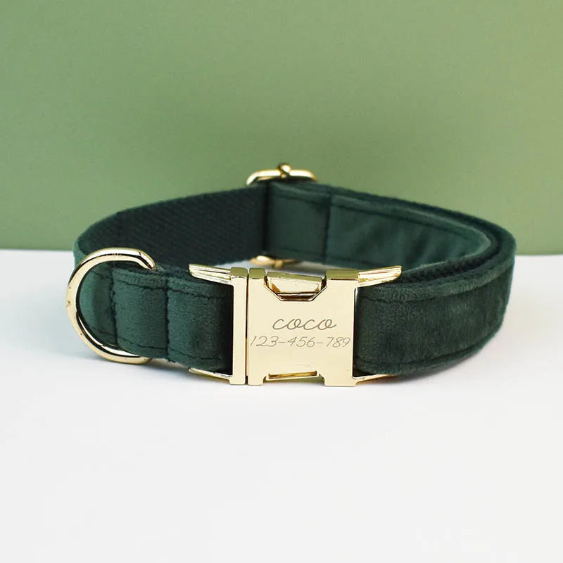 Velvet Adjustable Dog Collar Leash, Gold Dog Collar and Leash Set, Dog Collar Leash and Harness Set Strong Large Dog