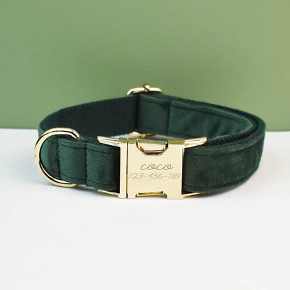 Velvet Adjustable Dog Collar Leash, Gold Dog Collar and Leash Set, Dog Collar Leash and Harness Set Strong Large Dog