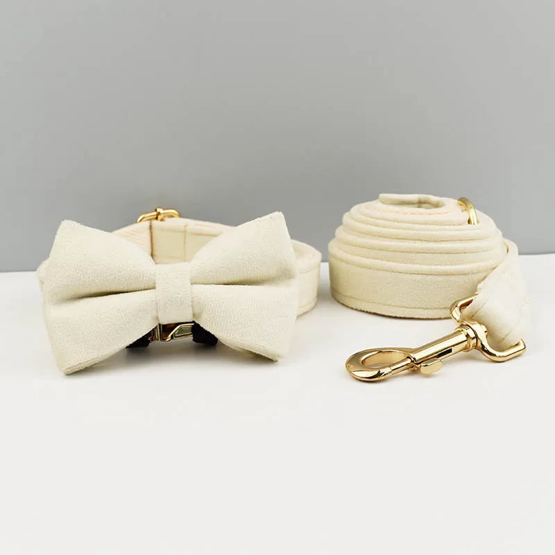 Velvet Adjustable Dog Collar Leash, Gold Dog Collar and Leash Set, Dog Collar Leash and Harness Set Strong Large Dog
