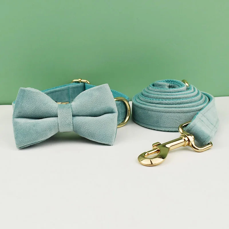 Velvet Adjustable Dog Collar Leash, Gold Dog Collar and Leash Set, Dog Collar Leash and Harness Set Strong Large Dog