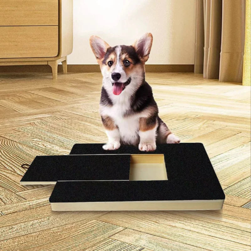 Wooden Pet Scratching Board for Dogs with Built-In Treat Box Nail Trim Pad Pull-Out Design Sandpaper Surface Scratch Toy