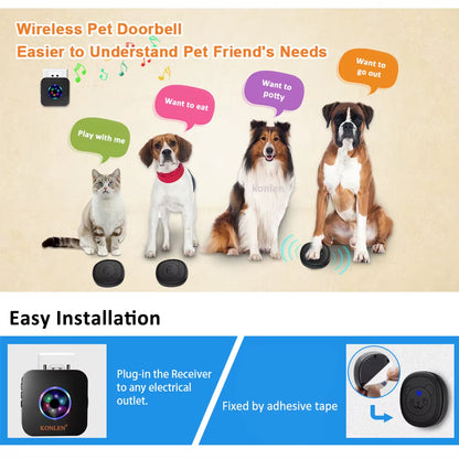Smart Dog Doorbell Wireless for Potty Training Doggie Food Chime Door Bell Touch Button for Pet Puppy Ring to Go outside KONLEN