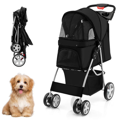 Cochecito Plegable para Mascotas de 4 Ruedas, Transportín Portátil para Gatos y Perros con Cesta y Ventana, Dimensiones 87 x 46 x 102 cm