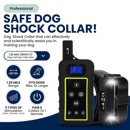 1.25 Mile (6600 Ft) Long Range Dog Training Shock Collar with Remote -
