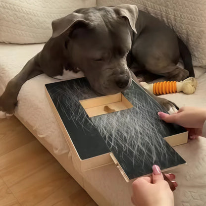 Wooden Pet Scratching Board for Dogs with Built-In Treat Box Nail Trim Pad Pull-Out Design Sandpaper Surface Scratch Toy