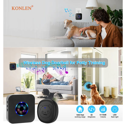 Smart Dog Doorbell Wireless for Potty Training Doggie Food Chime Door Bell Touch Button for Pet Puppy Ring to Go outside KONLEN