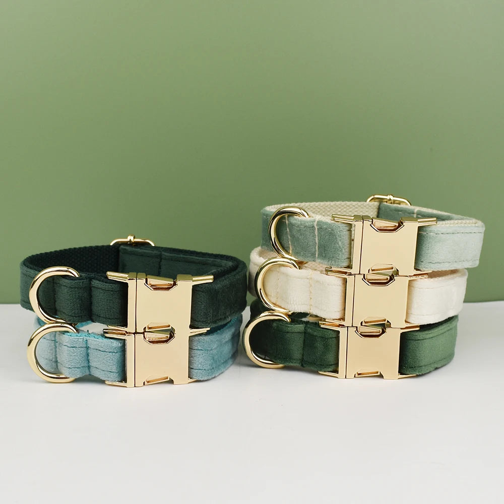 Velvet Adjustable Dog Collar Leash, Gold Dog Collar and Leash Set, Dog Collar Leash and Harness Set Strong Large Dog
