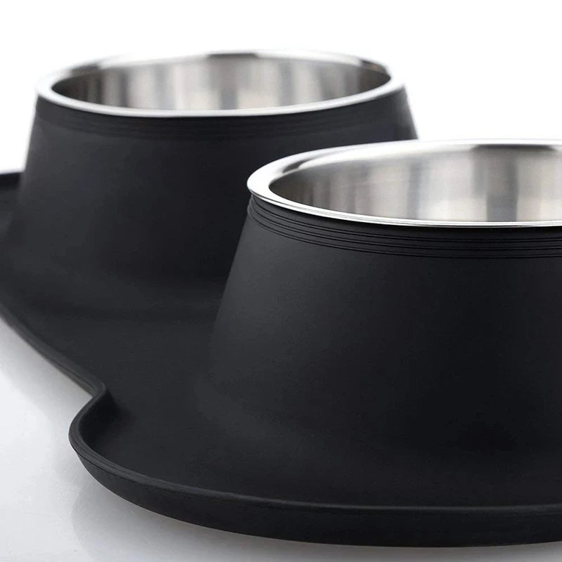 Antislip Double Dog Bowl with Silicone Mat Durable Stainless Steel Water Food Feeder Pet Feeding Drinking Bowls for Dogs Cats