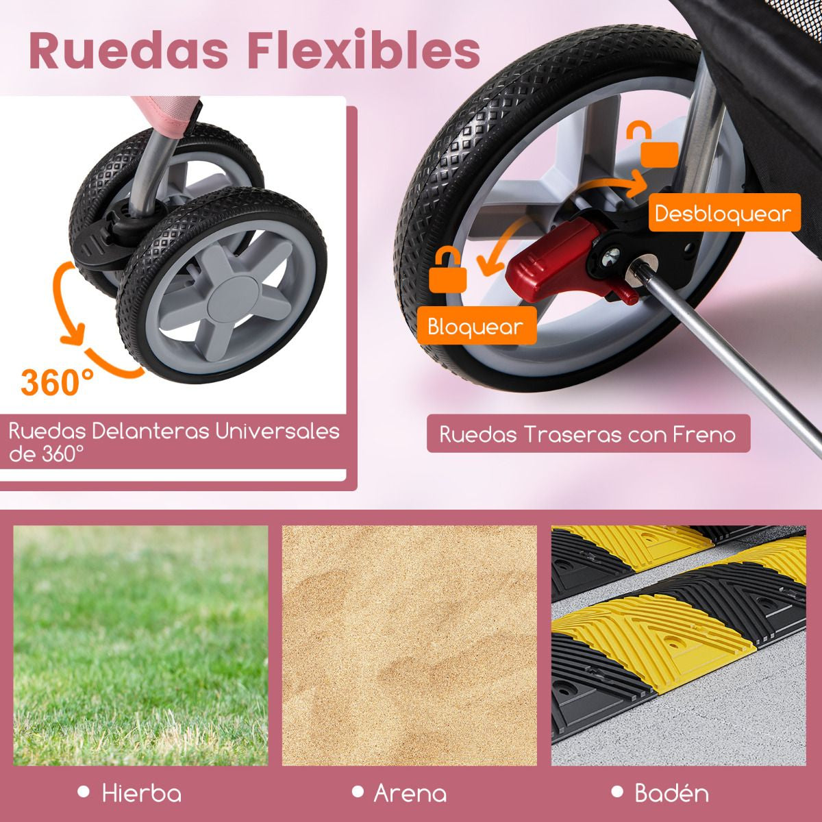 Cochecito Plegable para Mascotas de 4 Ruedas, Transportín Portátil para Gatos y Perros con Cesta y Ventana, Dimensiones 87 x 46 x 102 cm