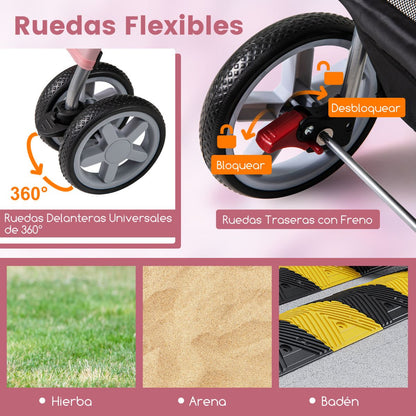 Cochecito Plegable para Mascotas de 4 Ruedas, Transportín Portátil para Gatos y Perros con Cesta y Ventana, Dimensiones 87 x 46 x 102 cm
