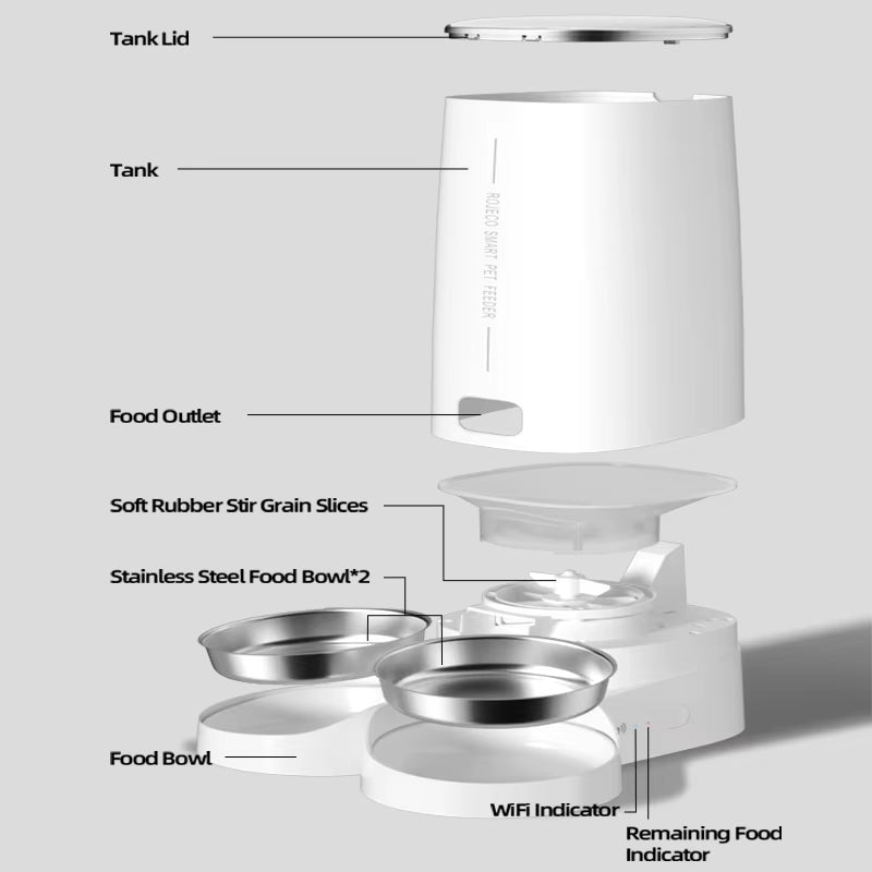 Smart Automatic Cat Feeder with Remote Control and Wi-Fi Connectivity for Cats and Dogs