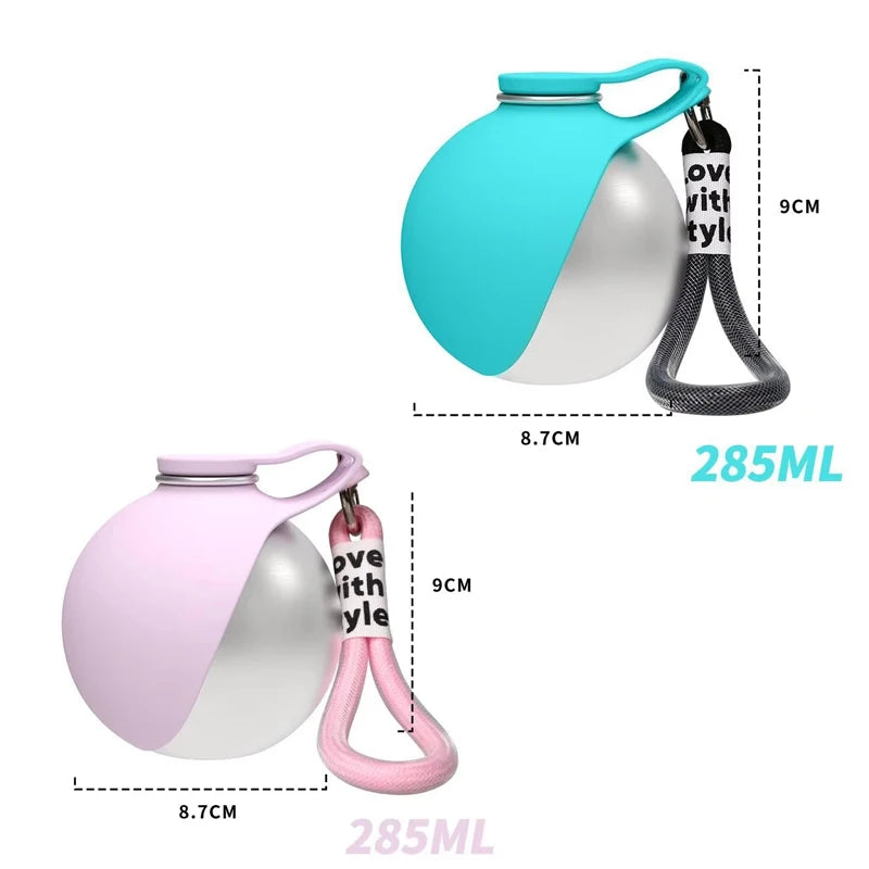 Dog Water Bottle 285Ml Stainless Steel Portable Dog Drinker Leak Proof Feeder Dog Bottle 2 in 1 Silicon Bowl Travel Pet Supplies